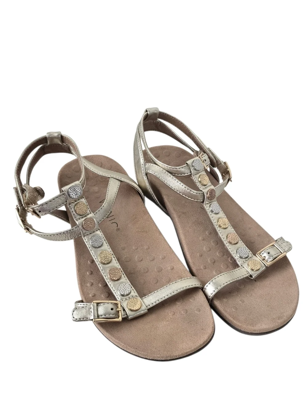 Vionic Hailey Studded Metallic Gold Multi Strap Gladiator Sandals 8